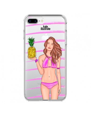 Coque Malibu Ananas Plage Ete Rose Transparente pour iPhone 7 Plus - kateillustrate