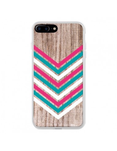 Coque iPhone 7 Plus et 8 Plus Tribal Aztèque Bois Wood Flèche Rose Bleu - Laetitia