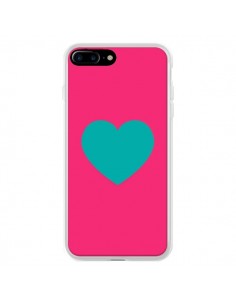 Coque iPhone 7 Plus et 8 Plus Coeur Bleu Fond Rose -...
