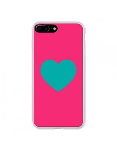 Coque iPhone 7 Plus et 8 Plus Coeur Bleu Fond Rose - Laetitia