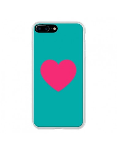 Coque iPhone 7 Plus et 8 Plus Coeur Rose Fond Bleu - Laetitia