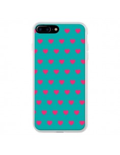 Coque iPhone 7 Plus et 8 Plus Coeurs Roses Fond Bleu -...