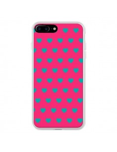 Coque iPhone 7 Plus et 8 Plus Coeurs Bleus Fond Rose -...