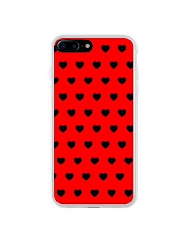 Coque iPhone 7 Plus et 8 Plus Coeurs Noirs Fond Rouge - Laetitia