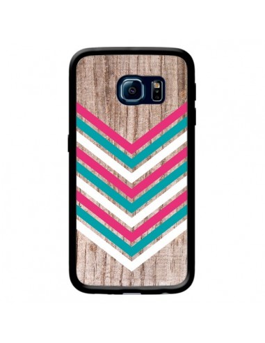 Coque Tribal Aztèque Bois Wood Flèche Rose Bleu pour Samsung Galaxy S6 Edge - Laetitia