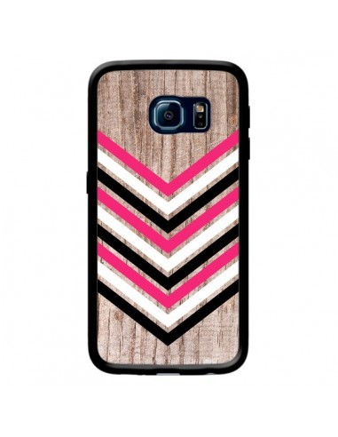 Coque Tribal Aztèque Bois Wood Flèche Rose Blanc Noir pour Samsung Galaxy S6 Edge - Laetitia