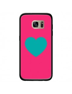Coque Coeur Bleu Fond Rose pour Samsung Galaxy S7 Edge -...