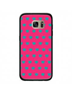 Coque Coeurs Bleus Fond Rose pour Samsung Galaxy S7 Edge...