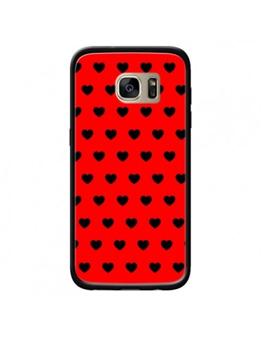 Coque Coeurs Noirs Fond Rouge pour Samsung Galaxy S7 Edge - Laetitia