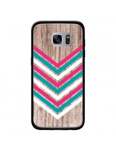 Coque Tribal Aztèque Bois Wood Flèche Rose Bleu pour Samsung Galaxy S7 - Laetitia