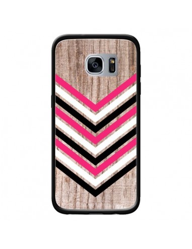 Coque Tribal Aztèque Bois Wood Flèche Rose Blanc Noir pour Samsung Galaxy S7 - Laetitia
