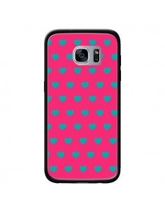 Coque Coeurs Bleus Fond Rose pour Samsung Galaxy S7 -...