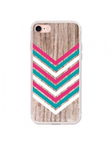 Coque iPhone 7/8 et SE 2020 Tribal Aztèque Bois Wood Flèche Rose Bleu - Laetitia