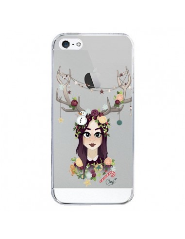 Coque iPhone 5/5S et SE Christmas Girl Femme Noel Bois Cerf Transparente - Chapo