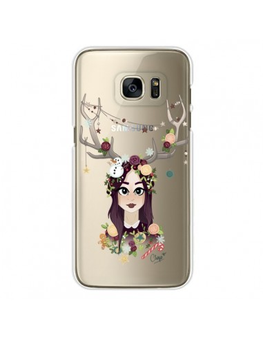 Coque Christmas Girl Femme Noel Bois Cerf Transparente pour Samsung Galaxy S7 Edge - Chapo