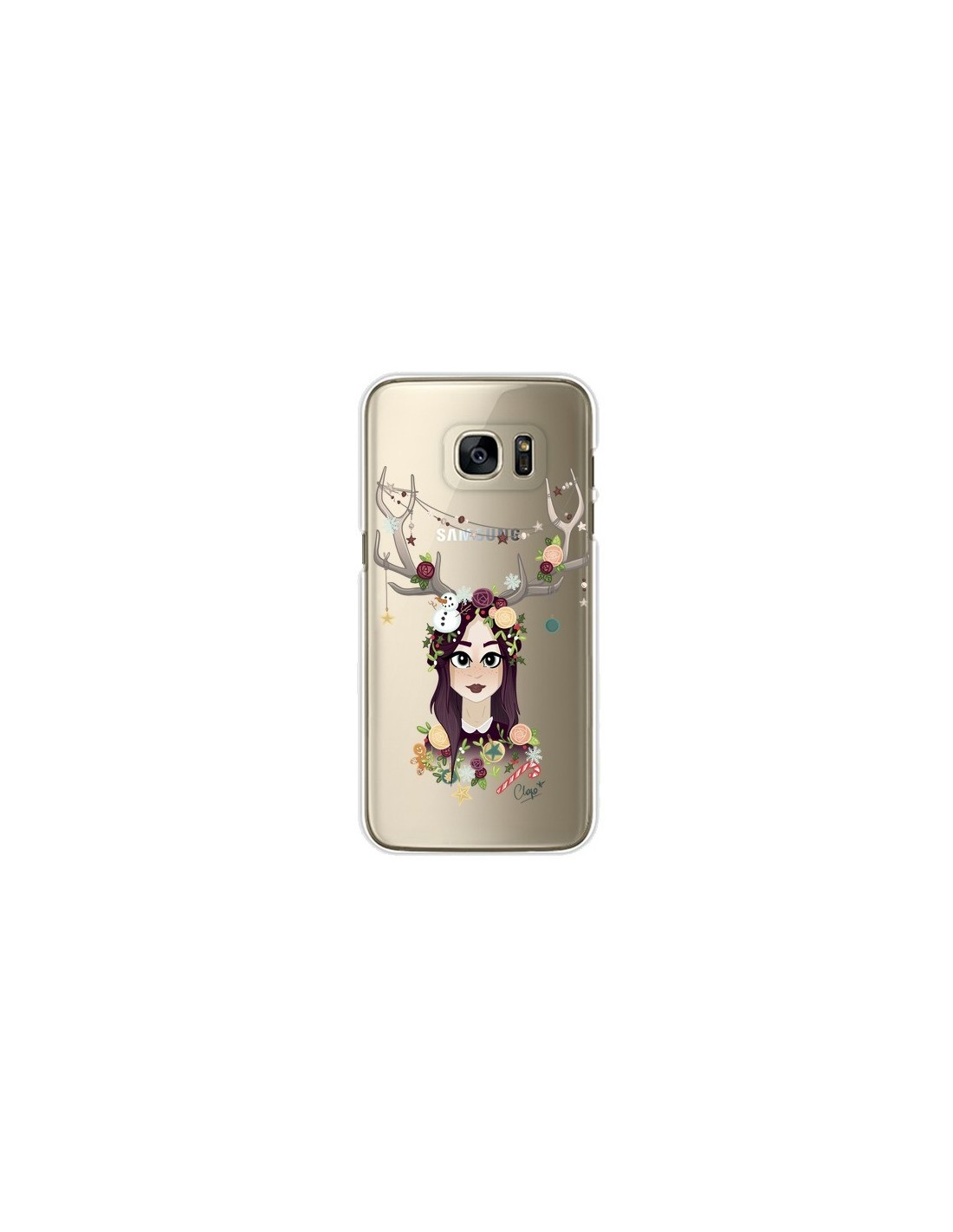 Coque Christmas Girl Femme Noel Bois Cerf Transparente pour Samsung Galaxy S7 Edge - Chapo