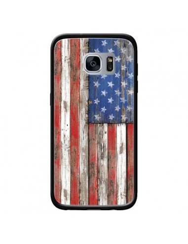 Coque Drapeau USA Vintage Bois Wood pour Samsung Galaxy S7 - Maximilian San