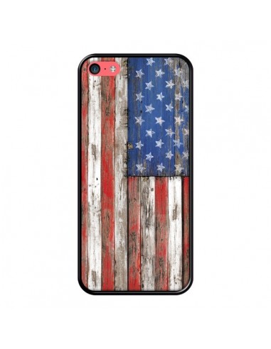 Coque iPhone 5C Drapeau USA Vintage Bois Wood - Maximilian San