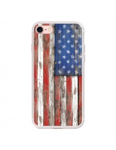 Coque iPhone 7/8 et SE 2020 Drapeau USA Vintage Bois Wood...