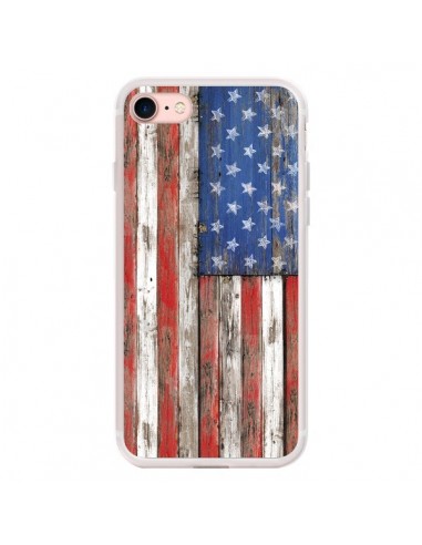 Coque iPhone 7/8 et SE 2020 Drapeau USA Vintage Bois Wood - Maximilian San