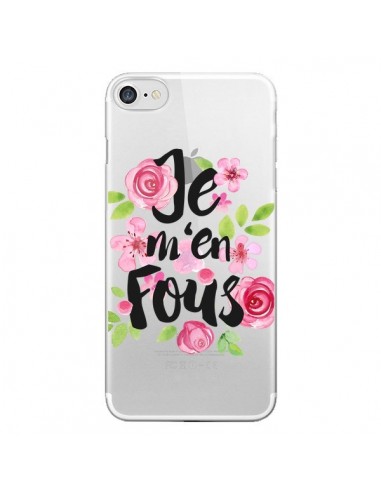 Coque iPhone 7/8 et SE 2020 Je M'en Fous Fleurs Transparente - Maryline Cazenave