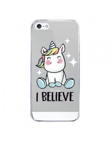 Coque iPhone 5/5S et SE Licorne I Believe Transparente - Maryline Cazenave