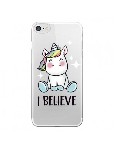 Coque iPhone 7/8 et SE 2020 Licorne I Believe Transparente - Maryline Cazenave