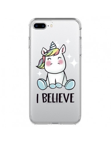 Coque iPhone 7 Plus et 8 Plus Licorne I Believe Transparente - Maryline Cazenave