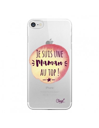 Coque iPhone 7/8 et SE 2020 Je suis une Maman au Top Orange Transparente - Chapo