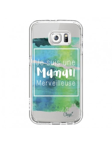 Coque Je suis une Maman Merveilleuse Bleu Vert Transparente pour Samsung Galaxy S6 - Chapo