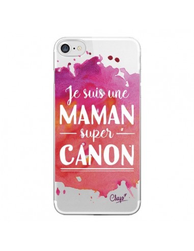 Coque iPhone 7/8 et SE 2020 Je suis une Maman super Canon Rose Transparente - Chapo