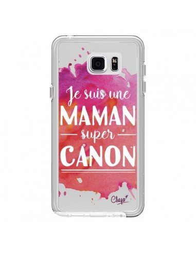 Coque Je suis une Maman super Canon Rose Transparente pour Samsung Galaxy Note 5 - Chapo
