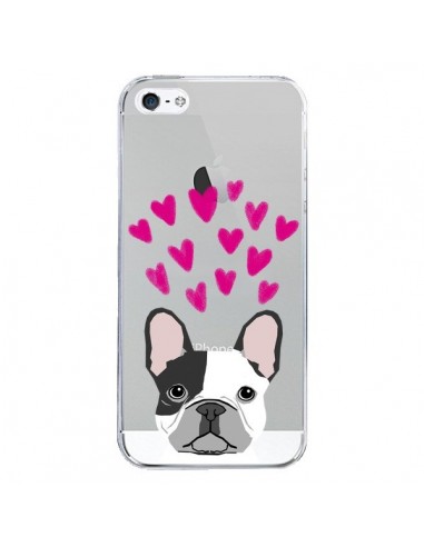 Coque iPhone 5/5S et SE Bulldog Français Coeurs Chien Transparente - Pet Friendly