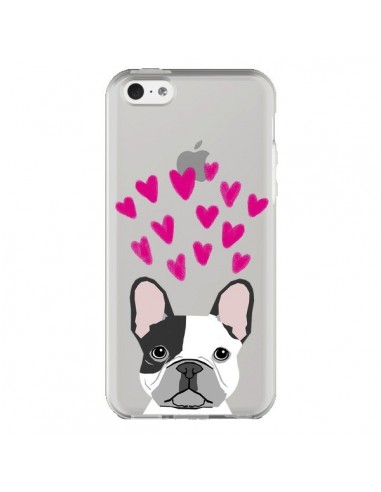 Coque iPhone 5C Bulldog Français Coeurs Chien Transparente - Pet Friendly