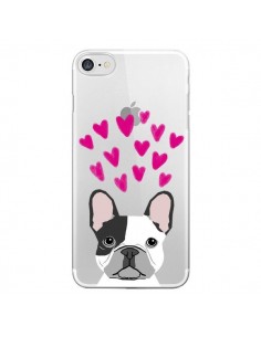 Coque iPhone 7/8 et SE 2020 Bulldog Français Coeurs Chien...