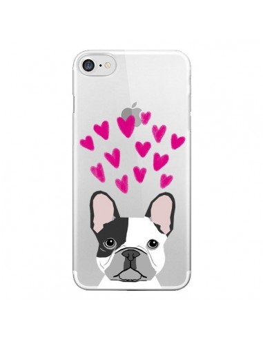 Coque iPhone 7/8 et SE 2020 Bulldog Français Coeurs Chien Transparente - Pet Friendly