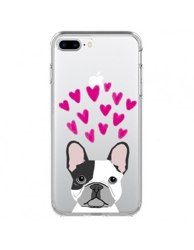 Coque iPhone 7 Plus et 8 Plus Bulldog Français Coeurs Chien Transparente - Pet Friendly