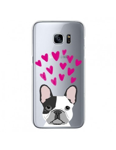 Coque Bulldog Français Coeurs Chien Transparente pour Samsung Galaxy S7 - Pet Friendly
