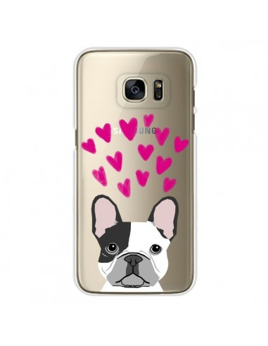 Coque Bulldog Français Coeurs Chien Transparente pour Samsung Galaxy S7 Edge - Pet Friendly