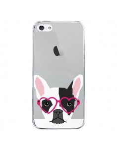 Coque iPhone 5/5S et SE Bulldog Français Lunettes Coeurs...