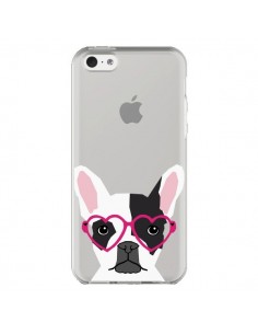Coque iPhone 5C Bulldog Français Lunettes Coeurs Chien...