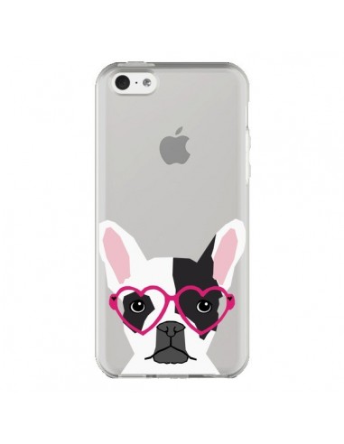 Coque iPhone 5C Bulldog Français Lunettes Coeurs Chien Transparente - Pet Friendly