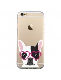 Coque iPhone 6 et 6S Bulldog Français Lunettes Coeurs Chien Transparente - Pet Friendly