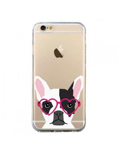 Coque iPhone 6 et 6S Bulldog Français Lunettes Coeurs Chien Transparente - Pet Friendly