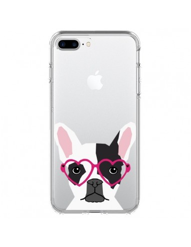 Coque iPhone 7 Plus et 8 Plus Bulldog Français Lunettes Coeurs Chien Transparente - Pet Friendly