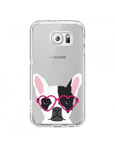 Coque Bulldog Français Lunettes Coeurs Chien Transparente pour Samsung Galaxy S6 - Pet Friendly