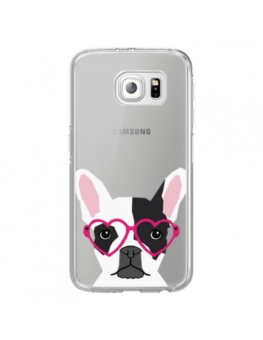 Coque Bulldog Français Lunettes Coeurs Chien Transparente pour Samsung Galaxy S6 Edge - Pet Friendly