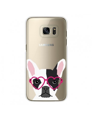 Coque Bulldog Français Lunettes Coeurs Chien Transparente pour Samsung Galaxy S7 Edge - Pet Friendly