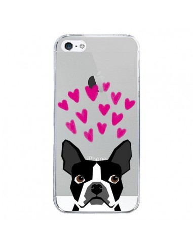 Coque iPhone 5/5S et SE Boston Terrier Coeurs Chien Transparente - Pet Friendly