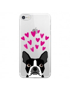 Coque iPhone 7/8 et SE 2020 Boston Terrier Coeurs Chien...